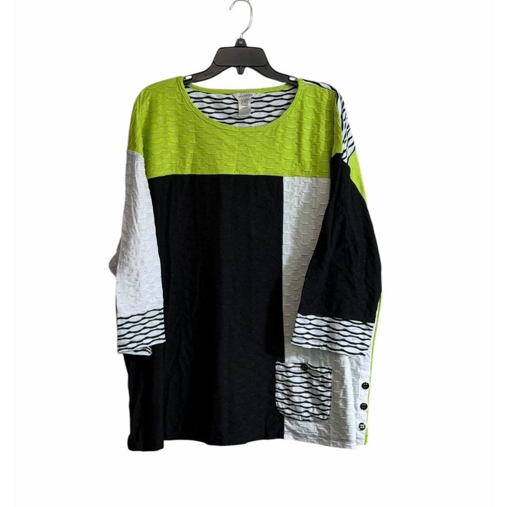 Multiples 3X Tunic Top Mixed Media Lime Green Artsy Comfort Relaxed